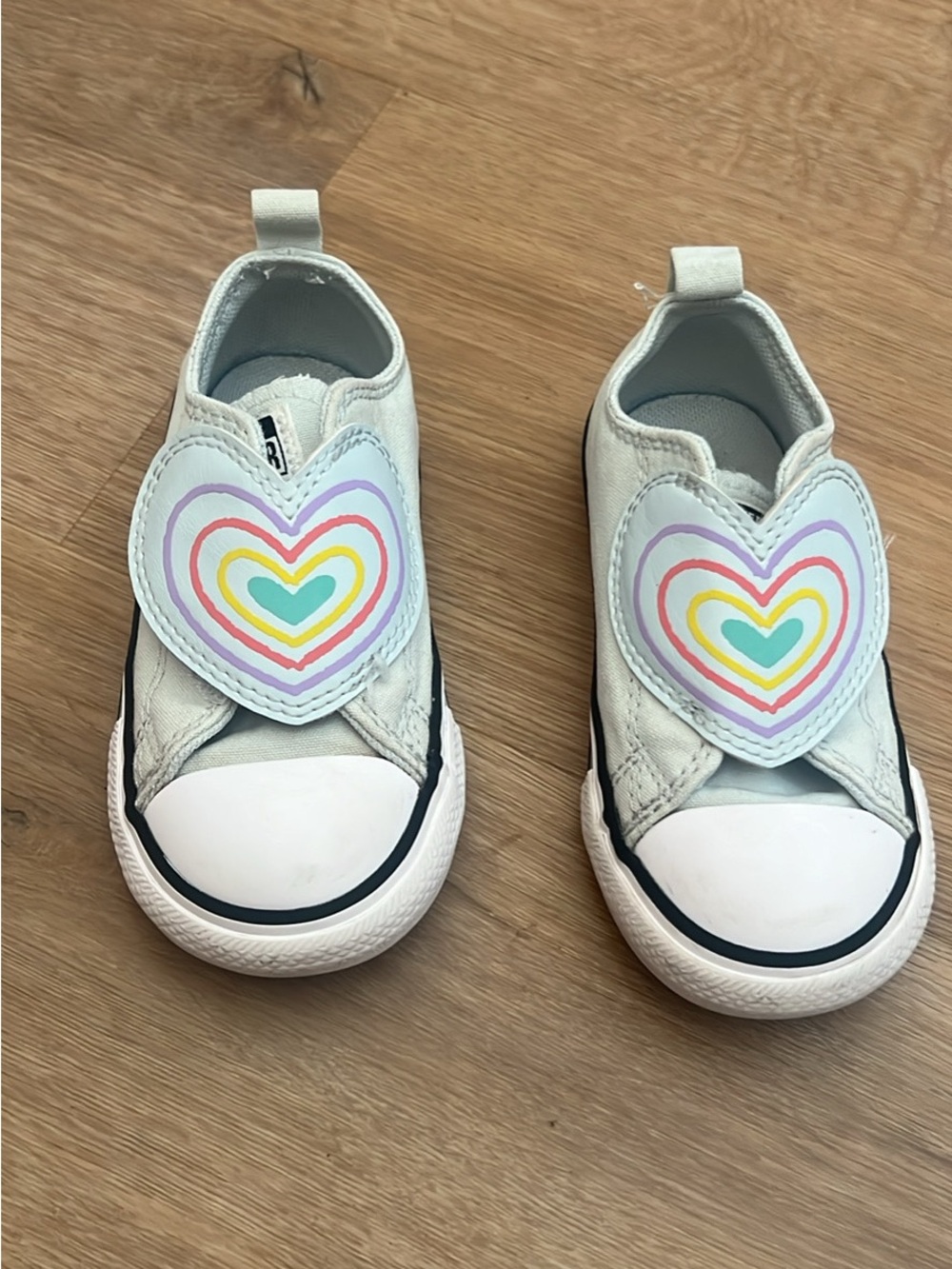Kids White Slip-On Sneakers with Rainbow Heart Patch